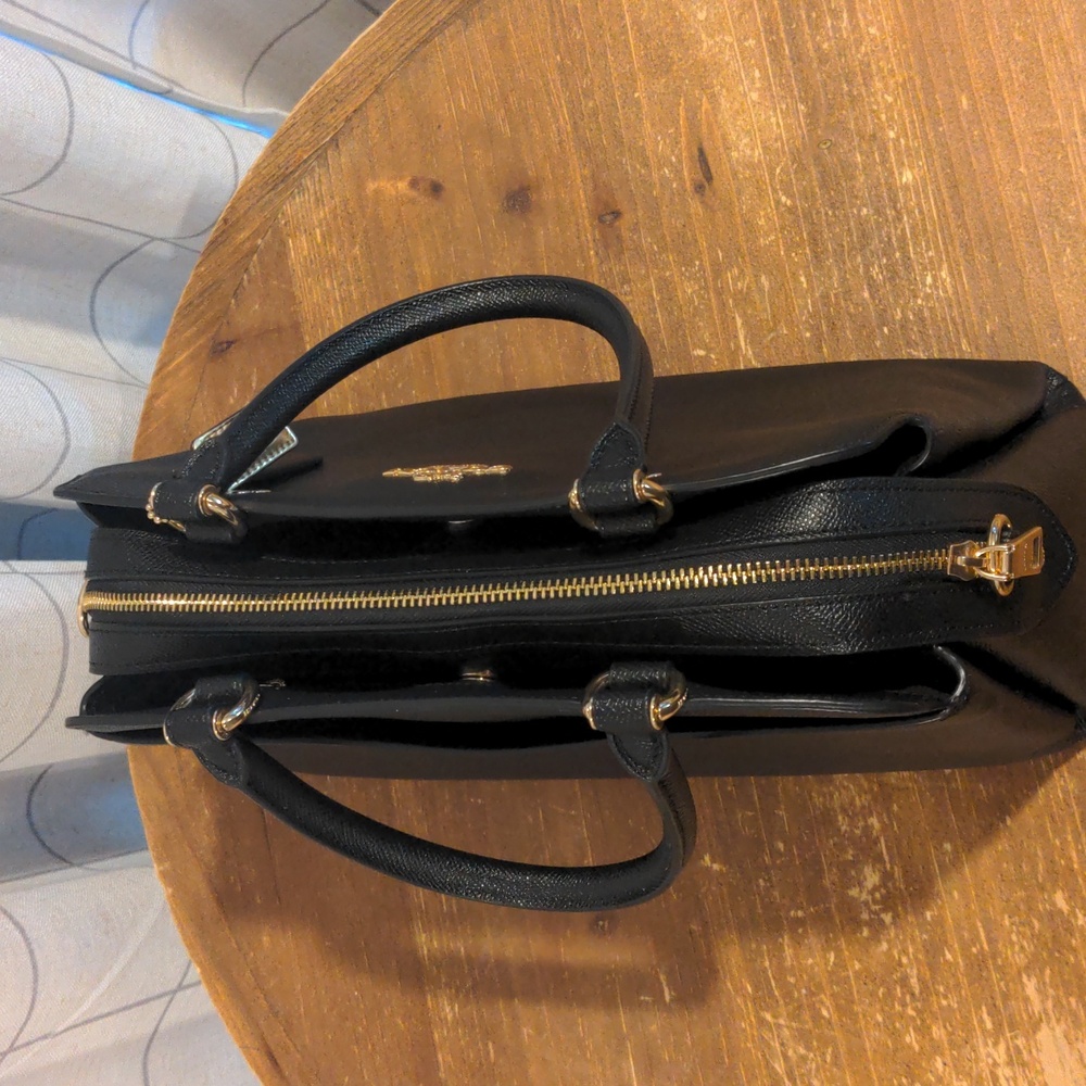 Coach Lillie Carryall Black Crossgrain Leather Satchel Crossbody Bag - Picture 6 of 13